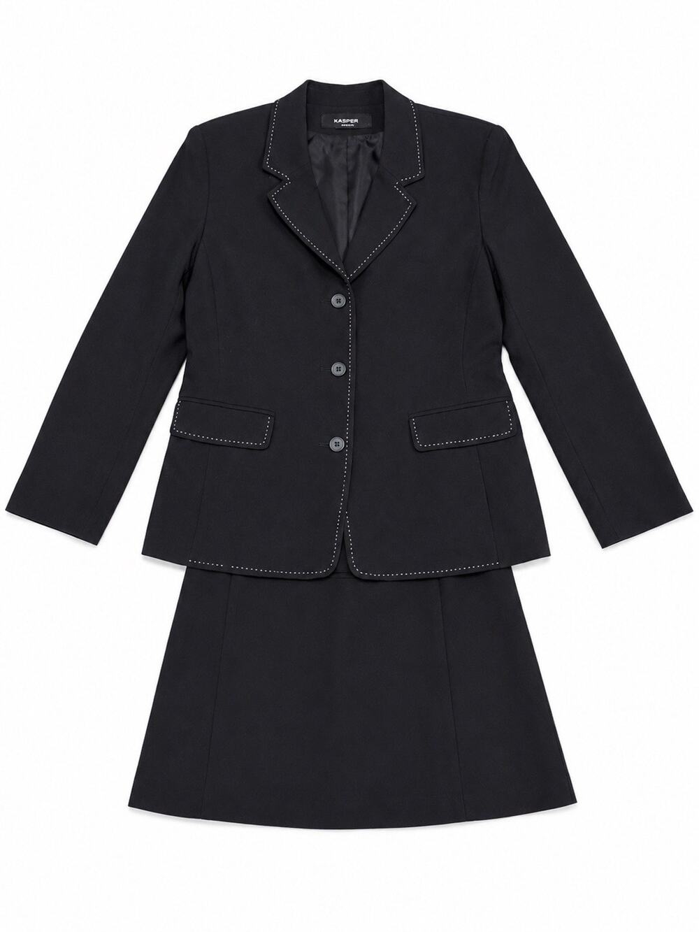 Sag Harbor Women’s Black 2 Piece Skirt Suit Set L 16 Blazer Jacket Long Skirt